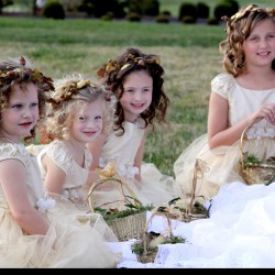 Fall Harvest Wedding Flower Girls | White Tule Dresses and Magnolia Flower Crown