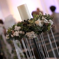 Spring Wedding Aisle Decoration | Candelabra with Roses and hanging Ribbon
