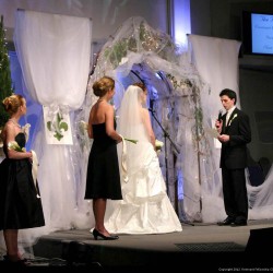Spring Wedding Chuppah | Metal Traditional Shaped Chuppah with Greenery, Tule Fabric Covered