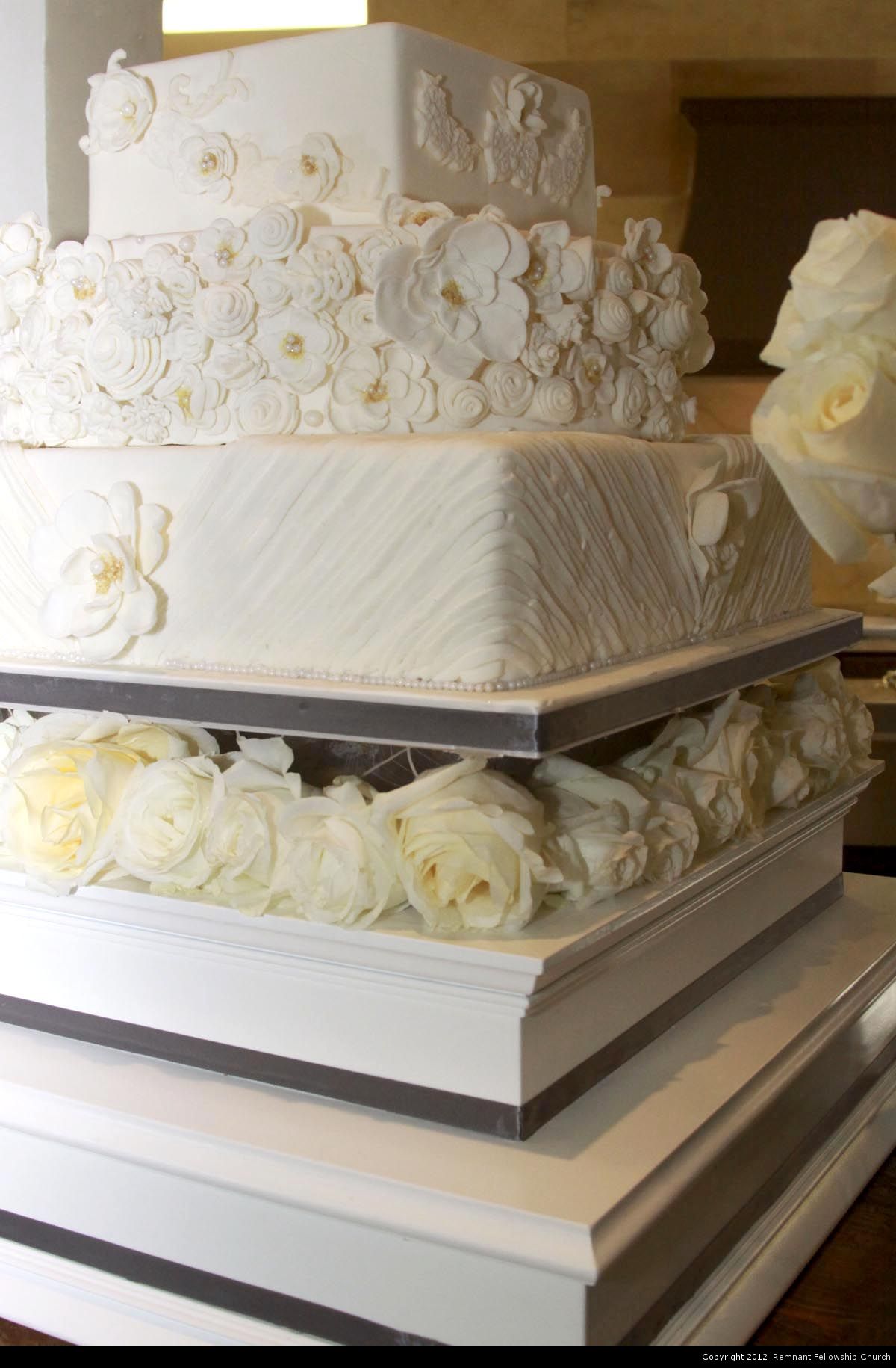 Summer Wedding Cake | Square Tiered Wedding Cake with Fondant Roses