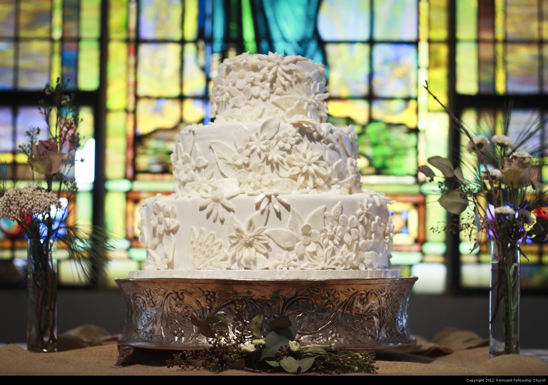 Winter Wedding Cake inspiration | Three-Tiered Cake with Floral Fondant Decorations