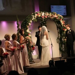 Spring Wedding Chuppah and Stage Decorations | Traditional Floral Decorations, Pink and White Roses with Greenery