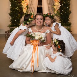 Summer Wedding Color Inspiration. Peach and White | White Tule Flower Girl Dresses and Peach Flower Crown