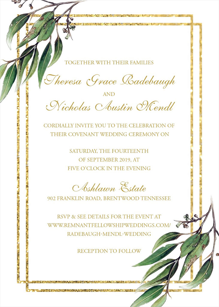 Radebaugh-Mendl Remnant Fellowship Wedding Invitation