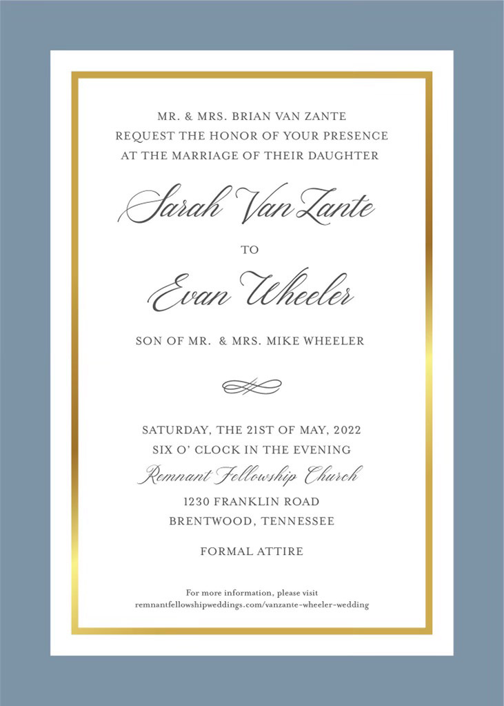 Vanzante-Wheeler Remnant Fellowship Wedding Invitation