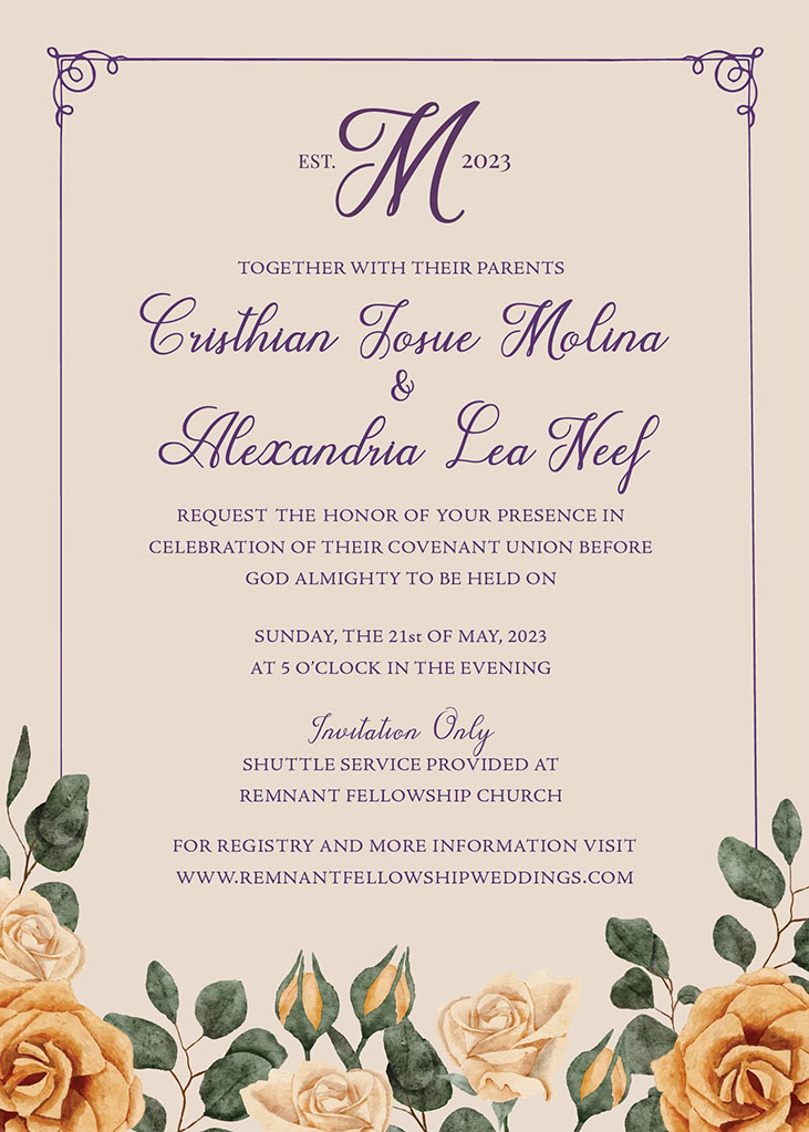 Neef-Molina Remnant Fellowship Wedding Invitation