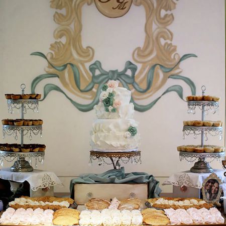 Spring Mint and Brown Wedding Cake and Desert Table Decoration
