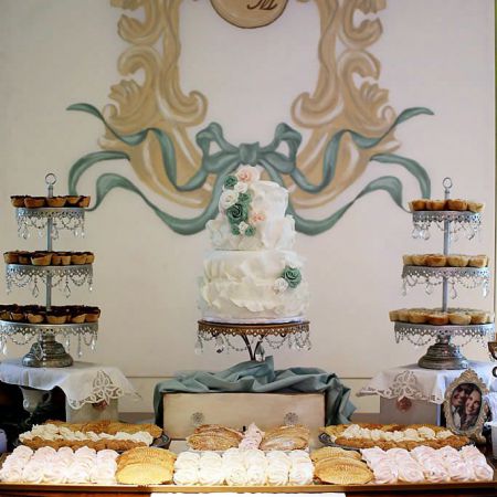 May Spring Wedding Cake and Dessert Table Decoration | Mint and Tan