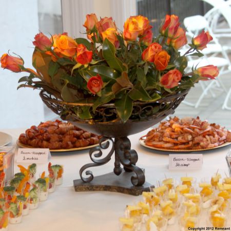 Fall Wedding Reception Centerpiece | Bronze Centerpiece with Orange Roses