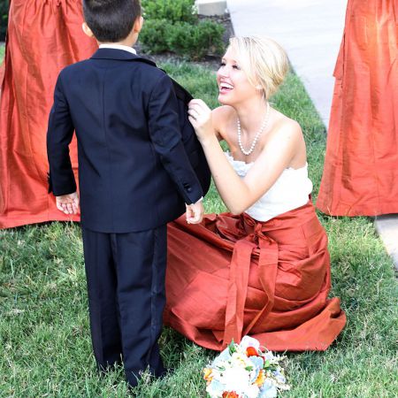 Fall Bridesmaids Dresses | White Lace Top and Burnt Orange Long Skirts