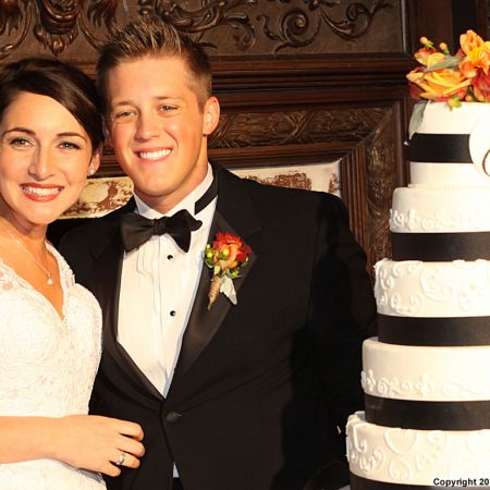 Fall Tiered Wedding Cake | Black Ribbon Accents with Monogram and Floral Topper