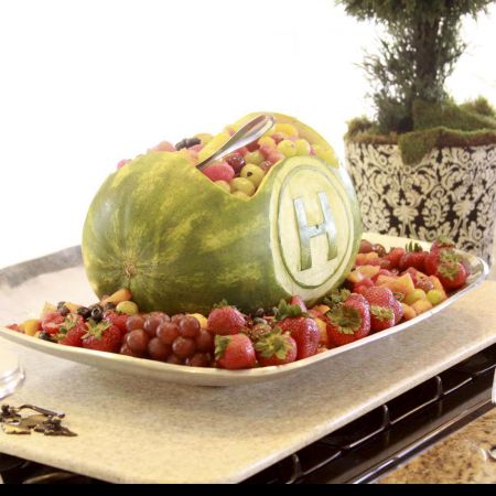 Summer Wedding Reception Table | Monogram Watermelon Bowl