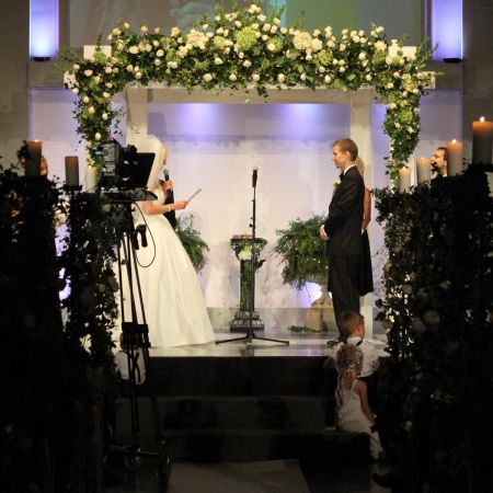 Summer Wedding Chuppah | White Wooden Chuppah with Greenery and White Roses