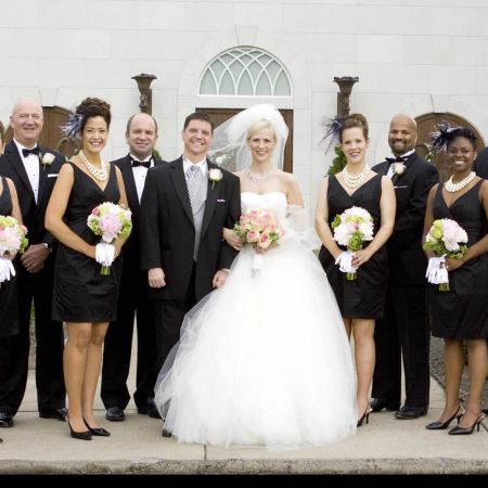 Summer Wedding Color Inspiration | Black and White | Black Cocktial Bridesmaid Dresses. Black Tuxes