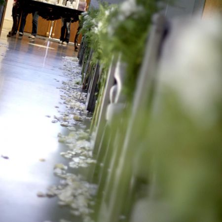Spring Green and White Rose Petal Aisle Decorations
