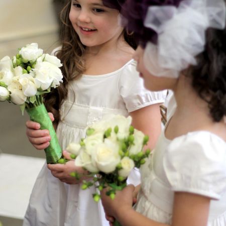 Summer Wedding Flower Girls | White Tule Dresses with Flower Crown Headband