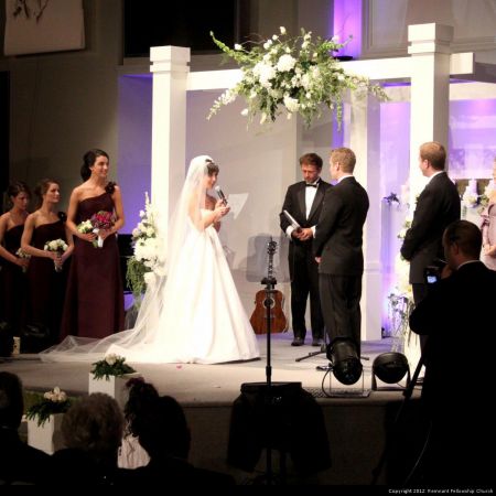 Polivka/Leaman Covenant Wedding Summer Wedding Stage Decorations | Purple and White