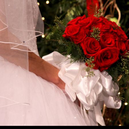 Winter White Bride with Red Roses Bouquet
