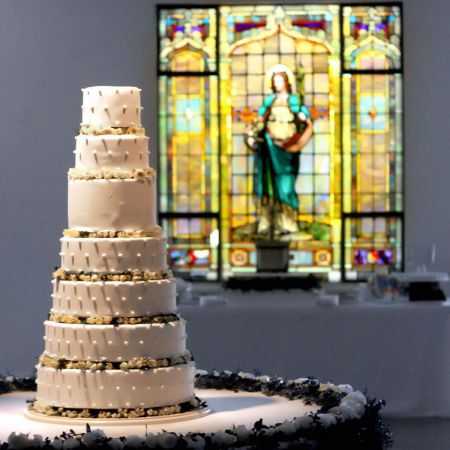 Summer Seven-Tiered Round Wedding Cake | Couple's Monogram with Roses