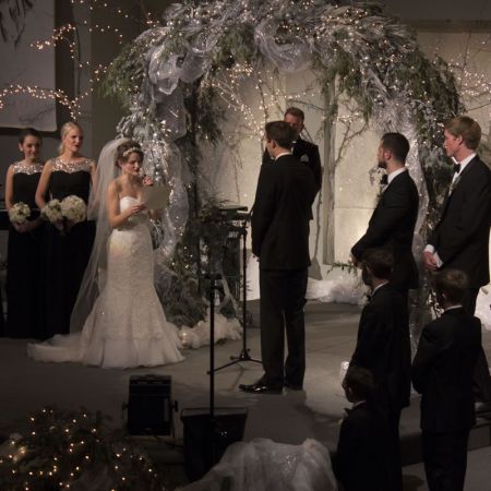 Formal Winter Wedding Stage Decoration | Pine and Silver with Twinkle Lights