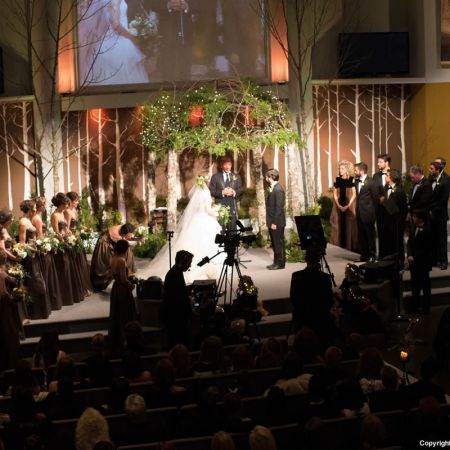 Jost/Stone Covenant Wedding Fall Woodland Wedding Chuppah Decoration | Greenery and Twinkle Lights