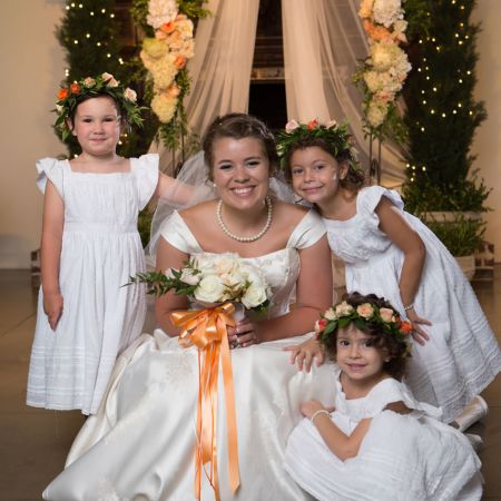 Summer Wedding Color Inspiration. Peach and White | White Tule Flower Girl Dresses and Peach Flower Crown