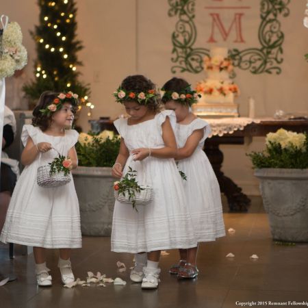 Summer Wedding Color Inspiration. Peach and White | White Tule Flower Girl Dresses and Peach Flower Crown