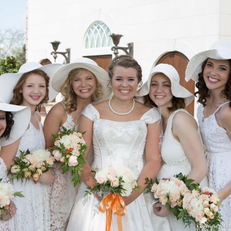 Summer White Wedding Bridesmaid Dresses. White Floppy Hats