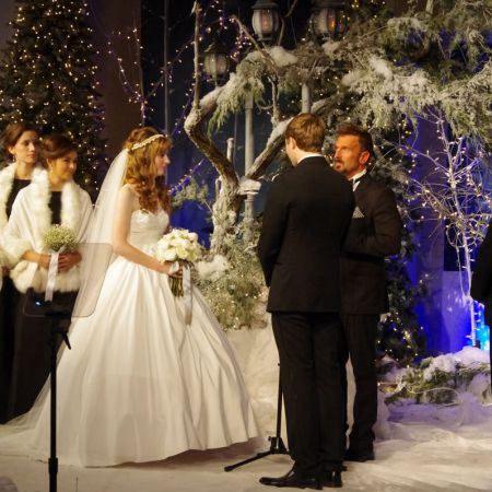 Day/Ancona Covenant Wedding Winter Wedding Chuppah | Winter Branches with Winter Twinkle Lights, Lanters, and Snow