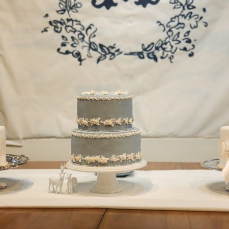 Smith/Vick Covenant Wedding Light Blue Summer Wedding Cake with with flower details