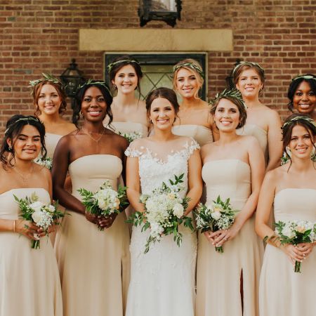 Holmes/VanDonsel Covenant Wedding Holmes/VanDonsel Remnant Fellowship Wedding Fall Tan Strapless bridesmaid dresses