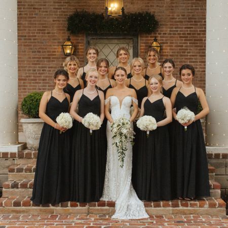 Hannah/Fischer Covenant Wedding Group of Bridesmaids in Classy black uniform bridesmaid dress and white hydrangea bouquets