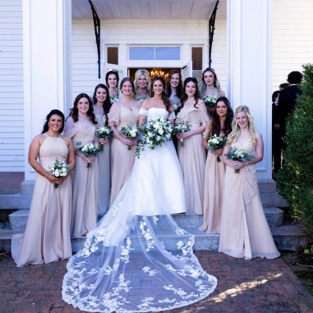 Gormsen/Kaunisto Covenant Wedding Gormsen/Kaunisto Remnant Fellowship Wedding- Bridesmaids wearing champagne with various styles