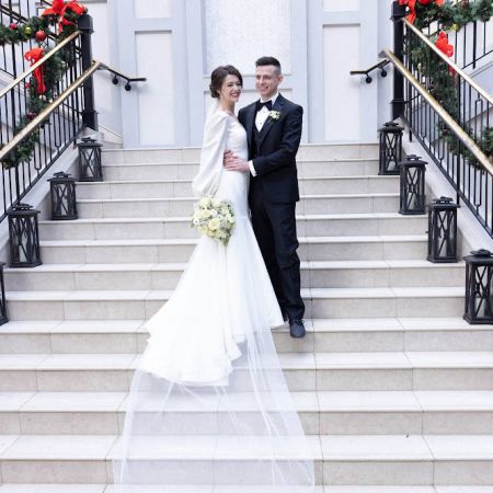 Dodge/Smith Covenant Wedding Dodge/Smith Remnant Fellowship Wedding Winter Bride Satin V neck Wedding dress with Bishop Sleeves