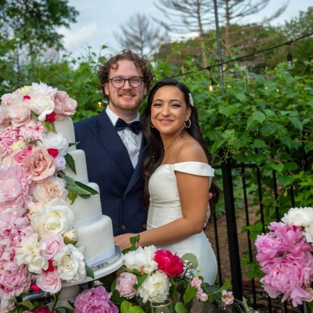 Gutierrez/Jackson Covenant Wedding White Tiered Wedding Cake with Pink Peonies by Remnant Fellowship Cake Committee