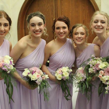 Day/Lewis Remnant Wedding-Group of Bridesmaids wearing purple one shoulder Dress