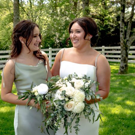 Joaquin/Ottinger Covenant Wedding Joaquin/Ottinger Remnant Fellowship Wedding Green Satin Cowl Neck Bridesmaid Dress