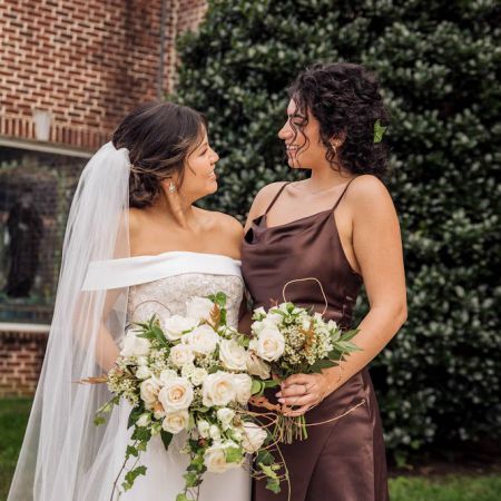 McDonald/Brooks Covenant Wedding- Brown satin Bridesmaid Dress with cowl neck