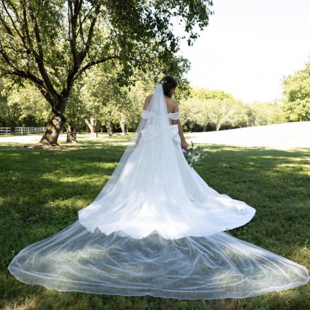 Rolfes/Parson Covenant Wedding Satin off the shoulder wedding dress with large bow