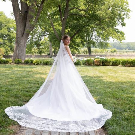 Fischer/Dunn Covenant Wedding Fischer/Dunn Summer Bride Satin A line Wedding Dress with Lace Detailed Veil