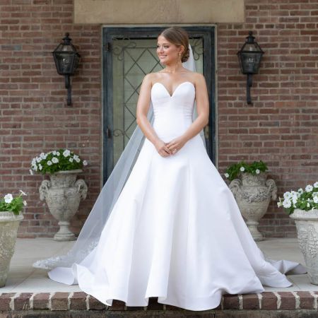 Fischer/Dunn Covenant Wedding Fischer/Dunn Remnant Fellowship Summer Bride Satin Wedding Dress with a Sweetheart Neckline and Drop Waist