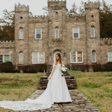 Gormsen/Kaunisto Covenant Wedding Satin Strapless A-Line Wedding dress with Lace off the shoulder train