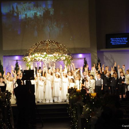 Wedding party and family singing