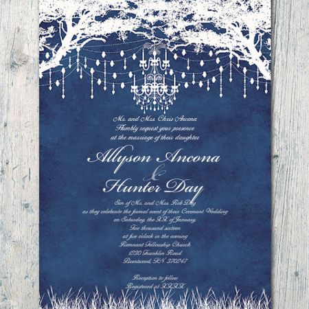 Day/Ancona Wedding Invitation January Winter Formal Wedding Invitation | Navy with Silver and Chandelier Decoration