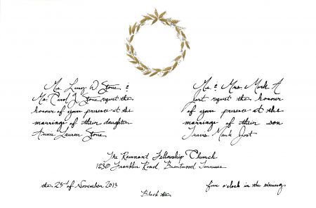November Fall Wedding Invitation | Hand Written Calligraphy with Gold Wreath Accent