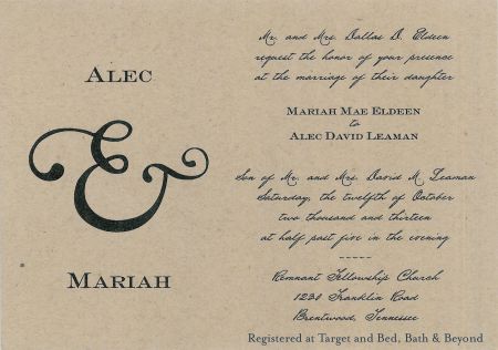 Fall October Rustic Wedding Invitation | Khaki and Black with Calligraphy Text