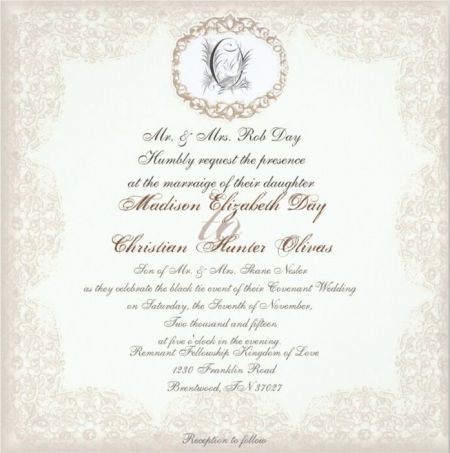 Fall November Wedding Invitation | Cream and Black Traditional Lace Design with Monogram