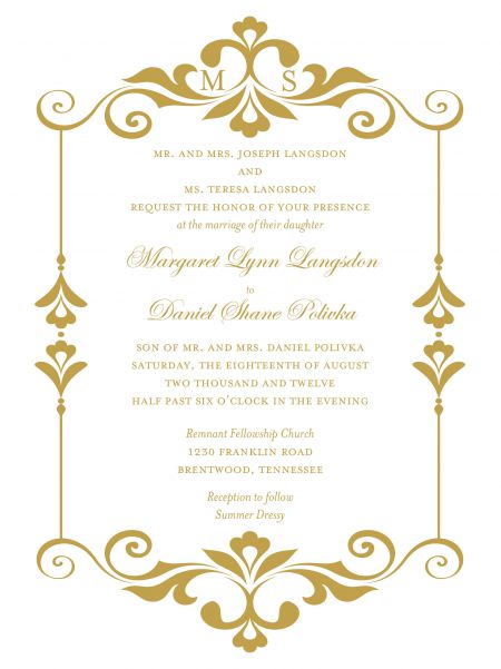 Fall August Wedding Invitation | Gold and White