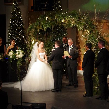 Burns/Peters Covenant Wedding November Fall Lights and Greenery Chuppah Decoration