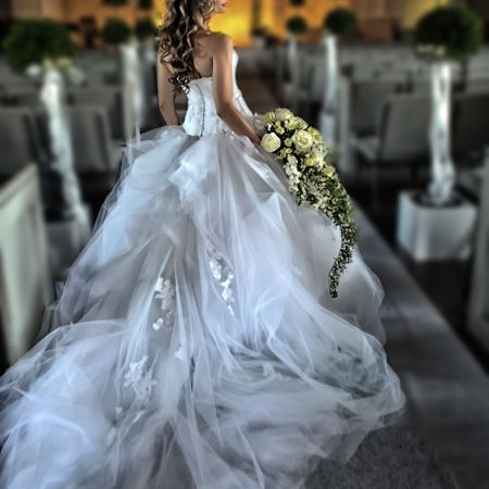 Homonnay/Gormsen Covenant Wedding Formal Strapless Wedding Down | Long Train Formal Bustle